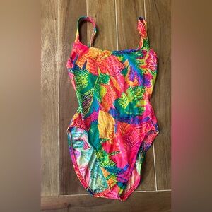 Pacific Connections Vintage Neon Multicolor Girls' One-Piece Swimsuit 8-10‎